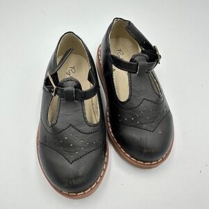 Rylee + Cru Black Leather T‎ Strap Wingtip Brogue Shoes Kids Size 7 Toddler